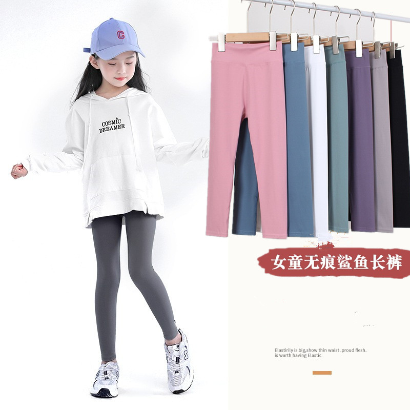 女童鲨鱼裤春秋款儿童打底裤外穿瑜伽裤中大童紧身裤黑色运动长裤