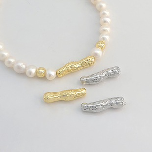 18K包金保色长条仿巴洛克管珠牙签珠熔岩石不规则隔珠diy手工配件