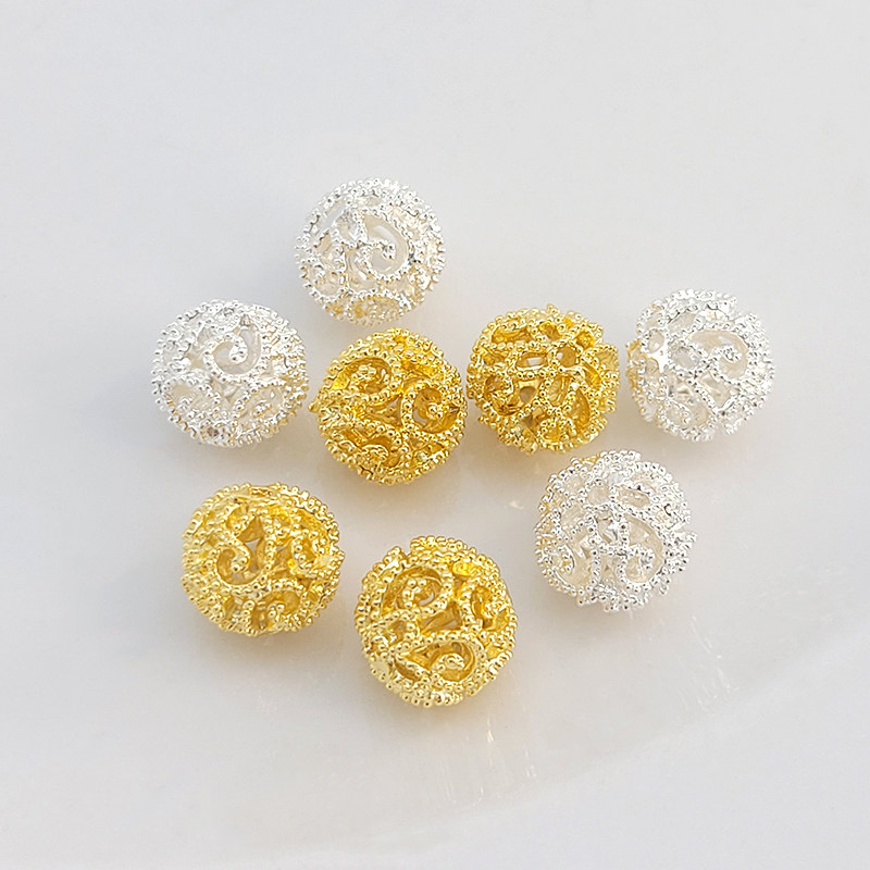 18K包金保色镂空花球中国结珊瑚球隔珠diy串珍珠项链手链散珠配件