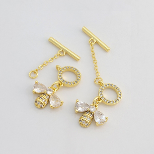 镶钻蜜蜂吊坠连接扣18K包金保色diy手工手链OT扣珍珠项链收尾扣