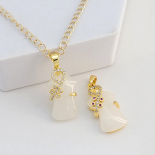 镶钻锦衣玉食旗开得胜仿玉石旗袍吊坠diy串女项链首饰小挂件配件