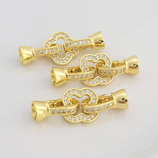 18K包金镶嵌钻石四叶草双扣头珍珠项链手链链接扣diy饰品配件材料