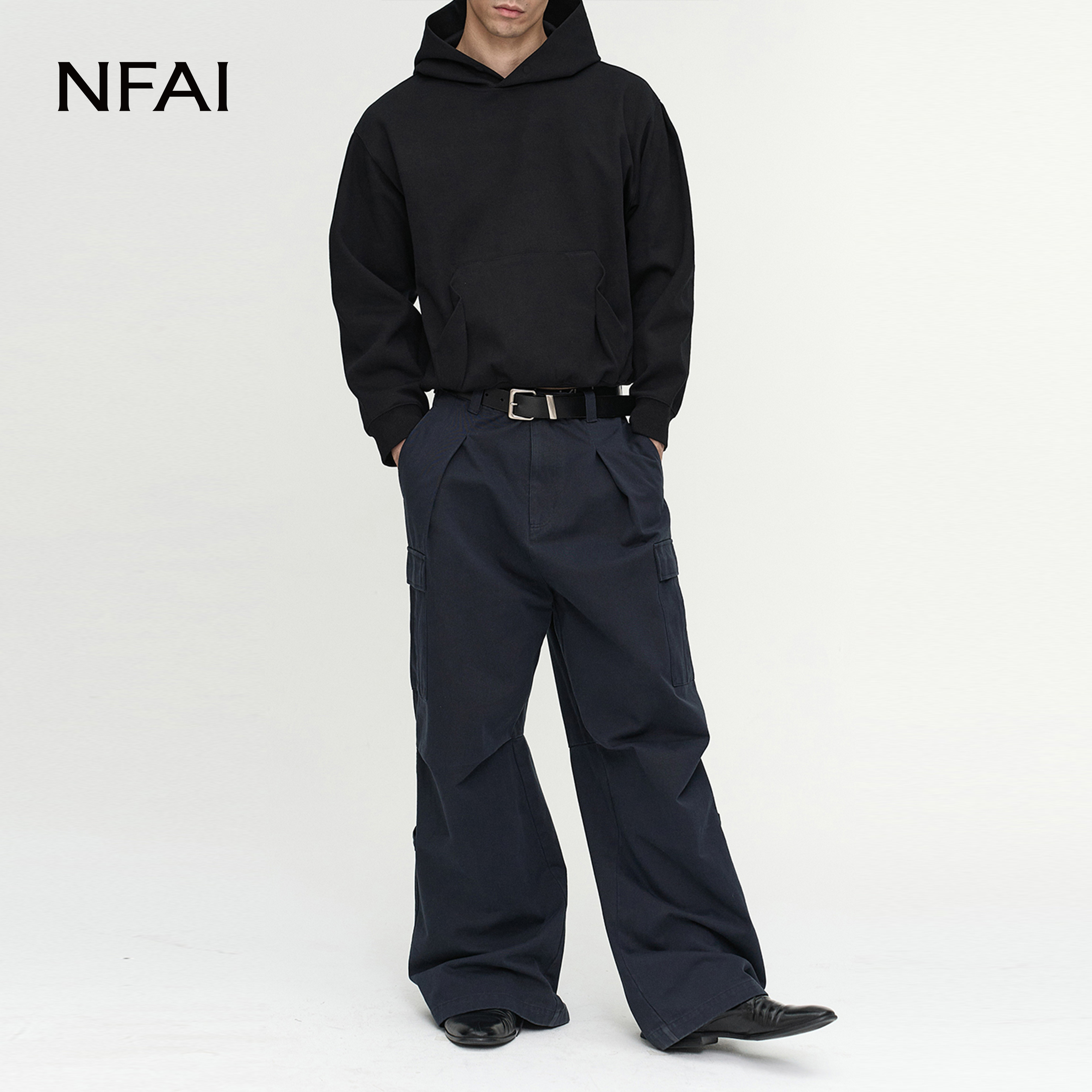 NFAI立体廓形磁扣连帽卫衣