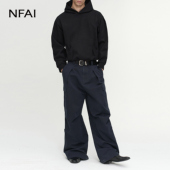 黑 厚度适中 灰 NFAI 蓝 连帽折边卫衣 磁吸帽扣 立体廓形