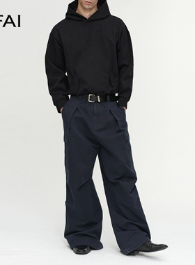 NFAI 黑/灰/蓝 连帽折边卫衣 厚度适中/磁吸帽扣/立体廓形