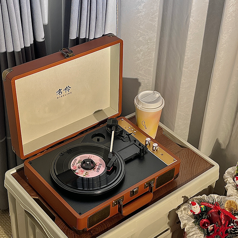 名伶M008老式留声机复古黑胶唱片机七夕情人礼品电唱机无线蓝牙