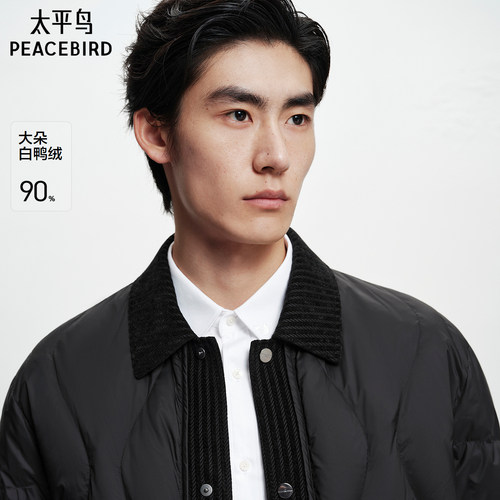 太平鸟男装衬衫式羽绒服轻薄羽绒外套翻领拼接保暖质感轻羽绒男