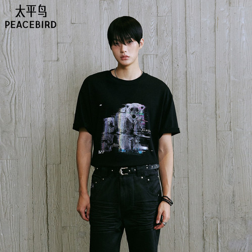 【11 by WE11DONE联名系列】 太平鸟男装 休闲印花T恤 B2CNG4275