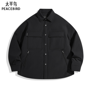 羽绒服冬季 太平鸟男装 工装 式 翻领黑色防寒服 石墨烯面料衬衫