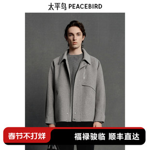 太平鸟男装 毛呢外套男耗牛绒面料时尚男士休闲翻领羊毛夹克