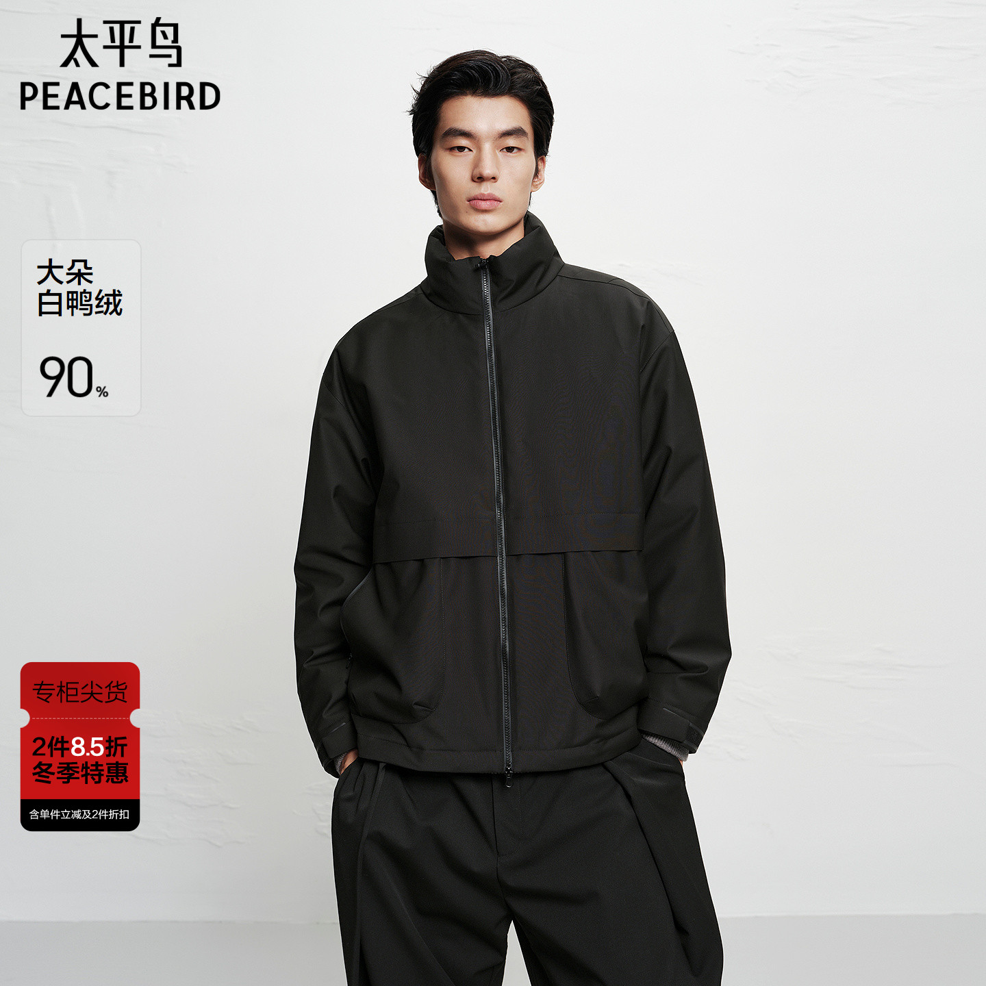 【商场同款】太平鸟男装 2025年冬季新款黑色立领羽绒服B1ACF4B31