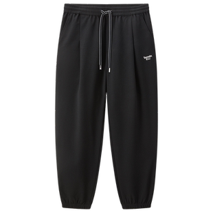 太平鸟男装立体绣花肌理休闲裤卫裤男宽松撞色抽绳华夫格卫裤潮