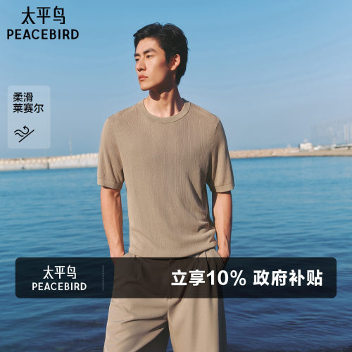 太平鸟男装 质感针织肌理T恤2026夏季新款老钱风透气短袖舒适上衣