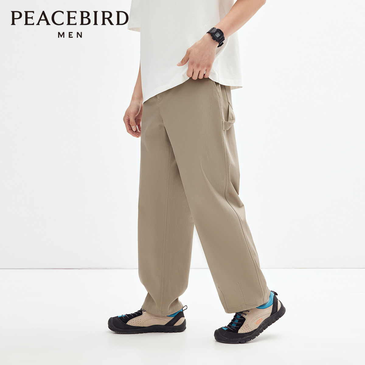 太平鸟男装休闲裤24春新款抽绳直筒长裤潮流休闲男士青年裤子洋气