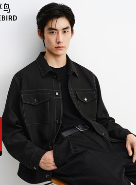 【商场同款】太平鸟男装小香风肌理提花工装黑色夹克男B1BCF3319