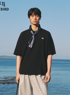 【抗菌面料】太平鸟男装 滑板小狗联名POLO衫情侣黑色翻领短袖t恤