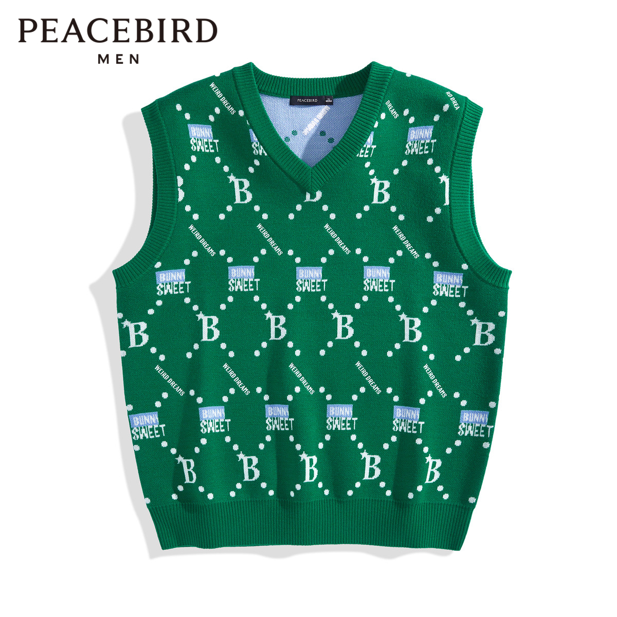 【商场同款】太平鸟男装 春新款满印提花v型领背心毛衣 B1ECD1231