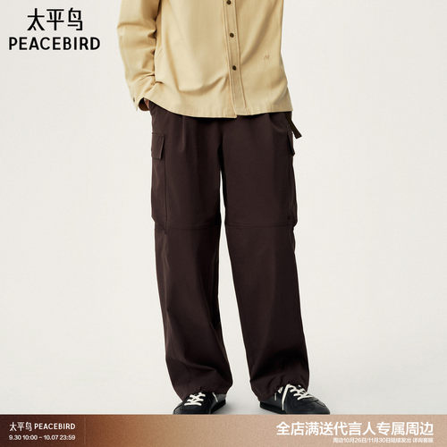 太平鸟男装 Personal Best By PEACEBIRD专柜秋季棕色工装长裤