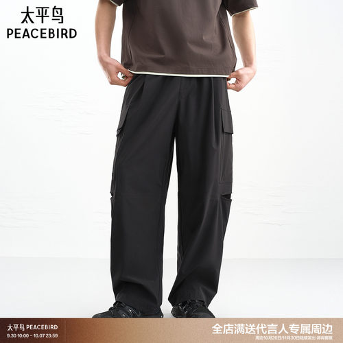太平鸟男装字母刺绣休闲裤新款工装阔腿裤B2GLG2276