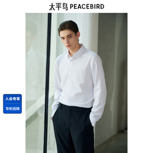 太平鸟男装长袖翻领衬衫秋季修身刺绣商务时尚打底衬衣