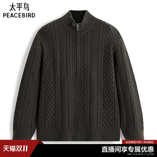 【商场同款】太平鸟男装毛衫26冬季半开襟绞花针织衫 B2EEG4321