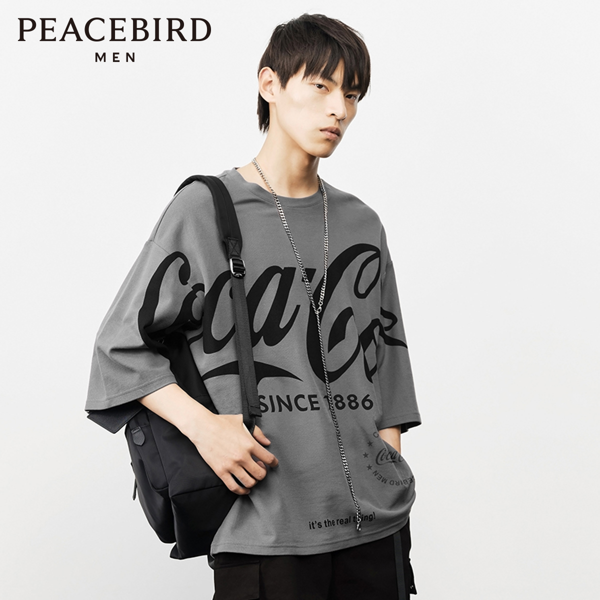 【商场同款】太平鸟男装 可口可乐系列短袖T恤男宽松潮B1DAA2605