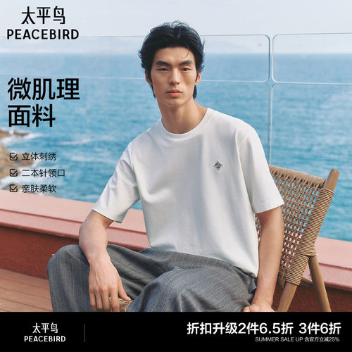 【肌理感】太平鸟男装情侣纯色短袖T恤2026夏季新款刺绣logo半袖