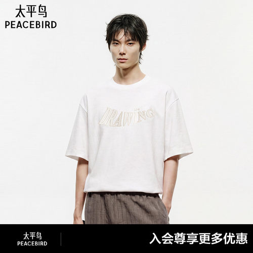 【商场同款】太平鸟男装T恤26肌理提花宽松刺绣短袖潮 B2CNG3429