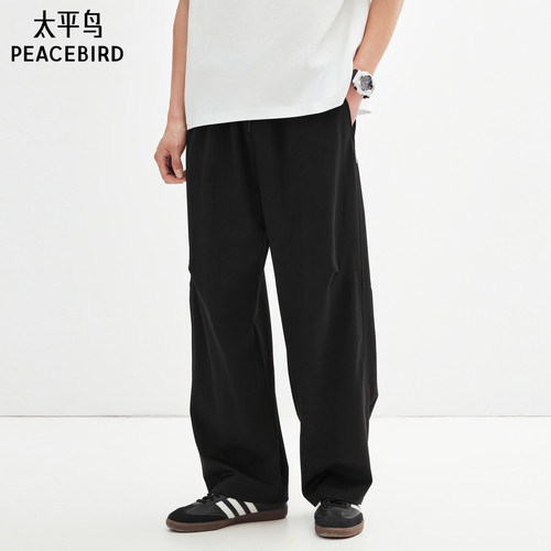 太平鸟男装休闲裤夏长裤男士香蕉裤直筒呼吸感华夫格阔腿弯刀裤潮