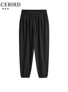 太平鸟男装 黑色束脚裤男撞色抽绳卫裤运动长裤潮牌宽松休闲裤