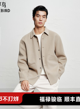 【商场同款】太平鸟男装 冬季新款羊毛翻领毛呢衬衫男B1CHF4265