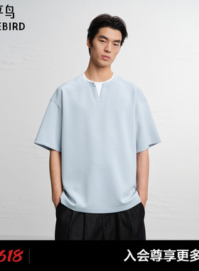 【商场同款】太平鸟男装T恤26夏季亨利领休闲宽松短袖 B1CNG215W