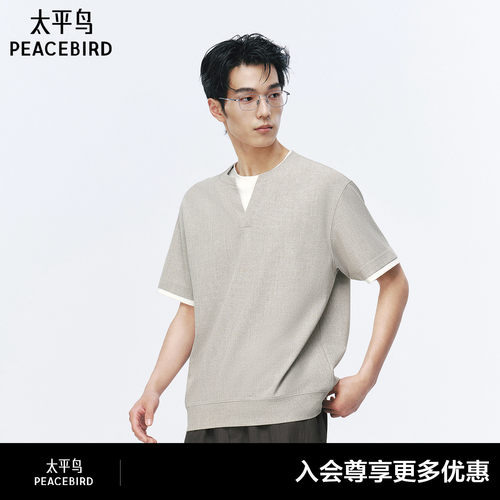 【商场同款】太平鸟男装T恤26夏季亨利领休闲纯色短袖 B1CNG2471#