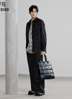 太平鸟男装 潮流休闲衬衣男秋季黑色渐变老花长袖衬衫男潮