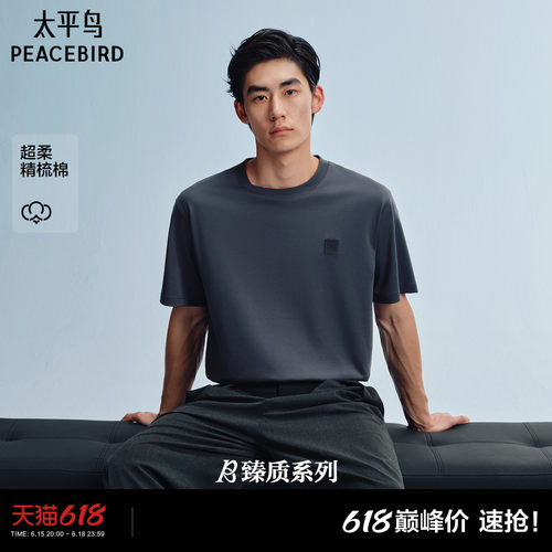 太平鸟男装纯色小标短袖T恤2026夏新款情侣纯色打底衫圆领半袖潮