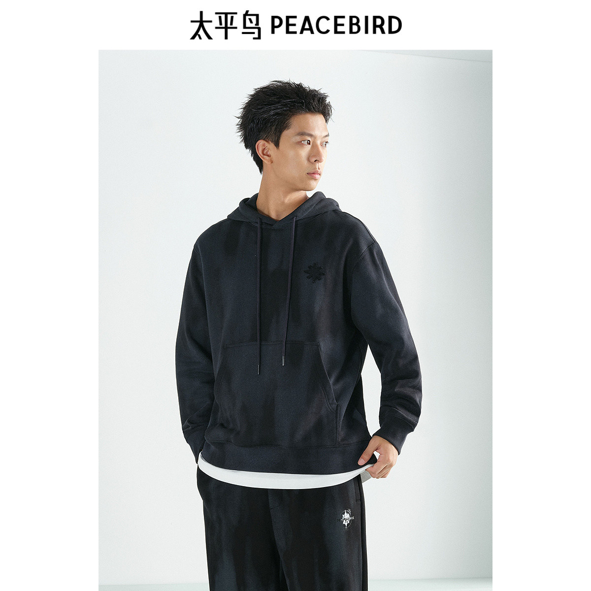 太平鸟男装 水洗撞色阔版卫衣男美式潮流复古连帽套头外套男