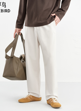【商场同款】太平鸟男装 白色抽绳卫裤男宽松直筒休闲裤B2GMG1147