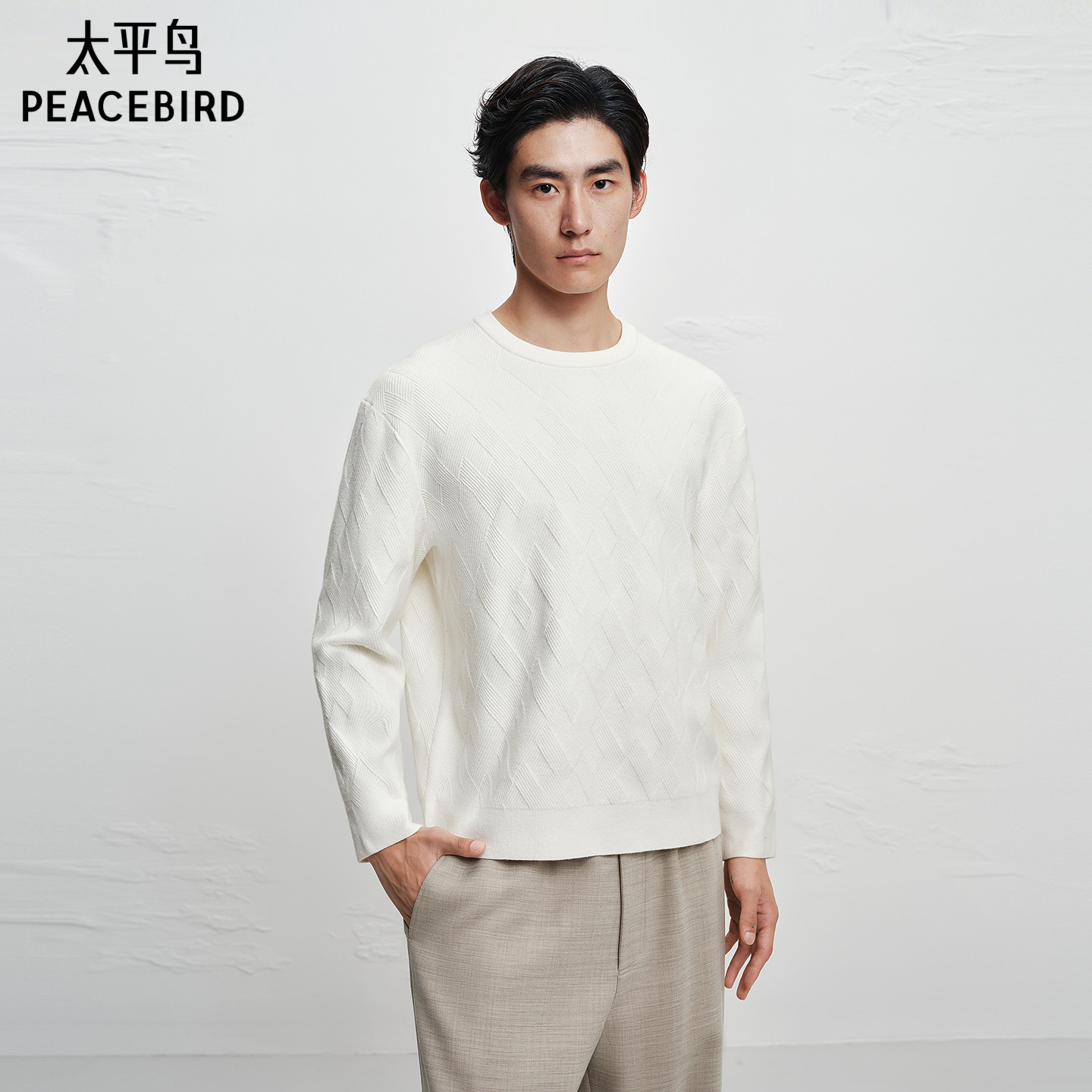 【商场同款】太平鸟男装几何肌理毛衫冬季新款纯色毛衣B1EBF4424