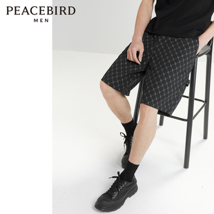 休闲裤 挺括直筒黑色休闲五分裤 24夏新款 老花中短裤 满版 太平鸟男装