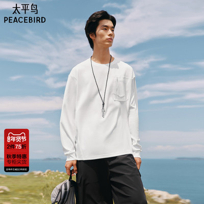 【商场同款】太平鸟男装 休闲T恤纯色重磅男士长袖T恤 B2CPF3272