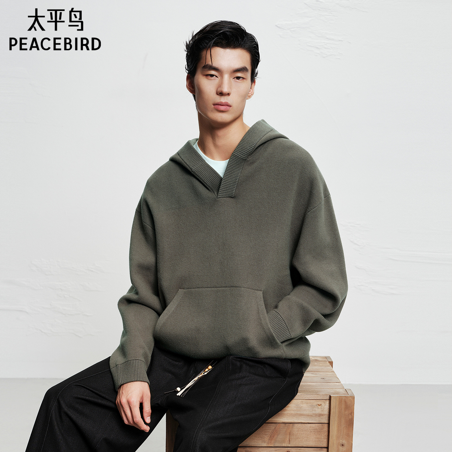【商场同款】太平鸟男装休闲毛衫刺绣仿羊羔绒时尚毛衣B2EBF4242