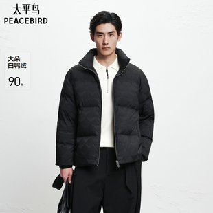 太平鸟男装 面包服男满身暗纹提花立领防寒服保暖羽绒服男 冬季