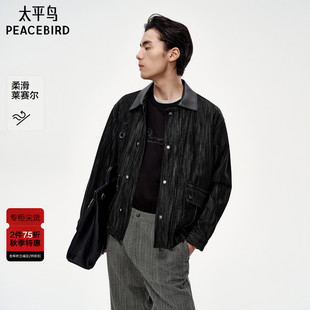 潮流巴恩风pu皮翻领牛仔夹克男B1BJF3305 太平鸟男装 商场同款
