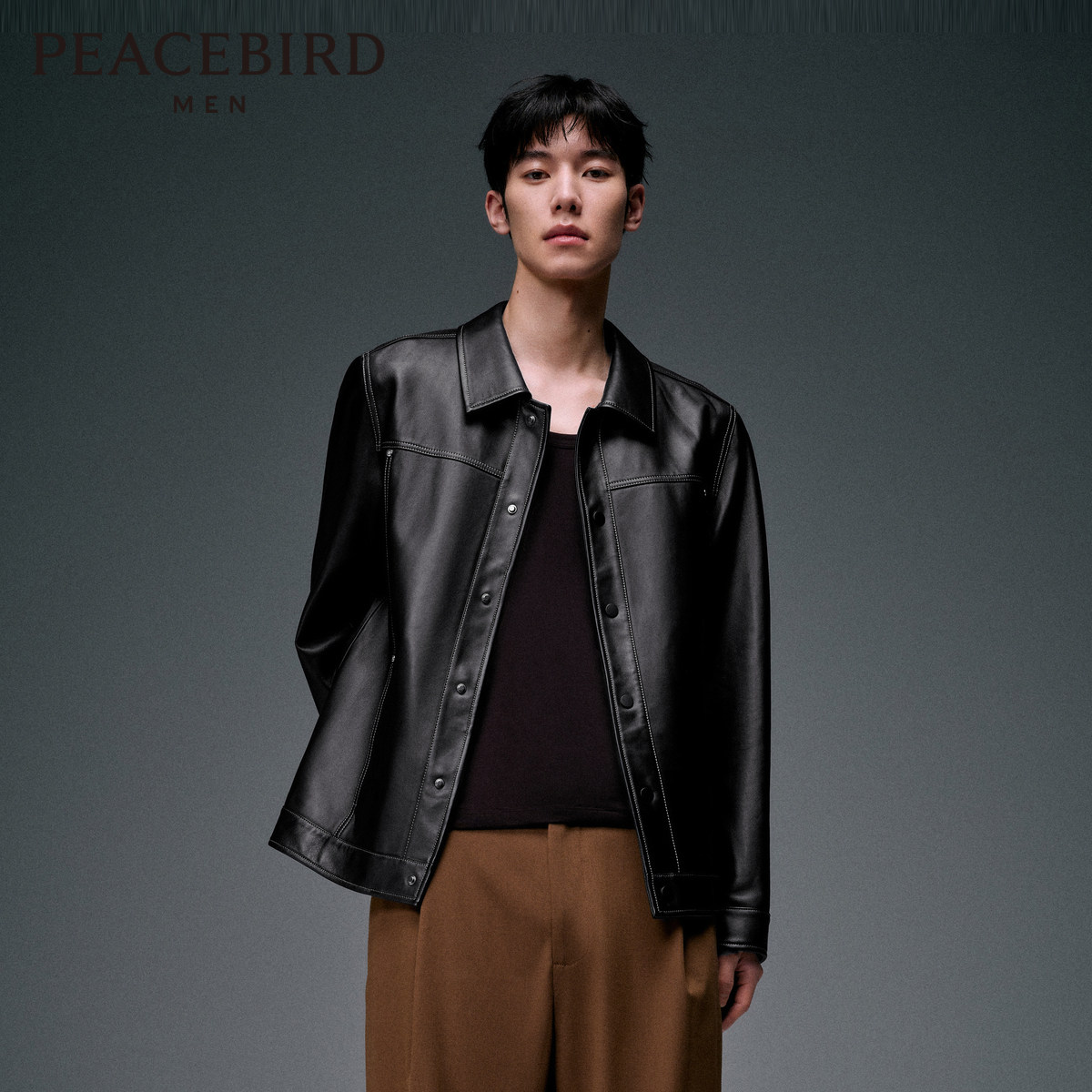 【真皮皮衣】太平鸟男装 外套男翻领休闲上衣潮流秋冬季夹克男