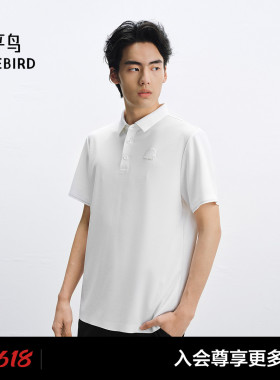 太平鸟男装 夏季白色翻领POLO衫休闲纯色绣花通勤上衣质感时尚