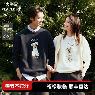 【糯米绒】太平鸟男装 休闲毛衣2025秋季新款宽松绒感提花毛衫潮