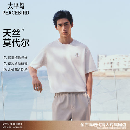 【肌理感】太平鸟男装纯色logo刺绣T恤2026夏季新款圆领通勤短袖