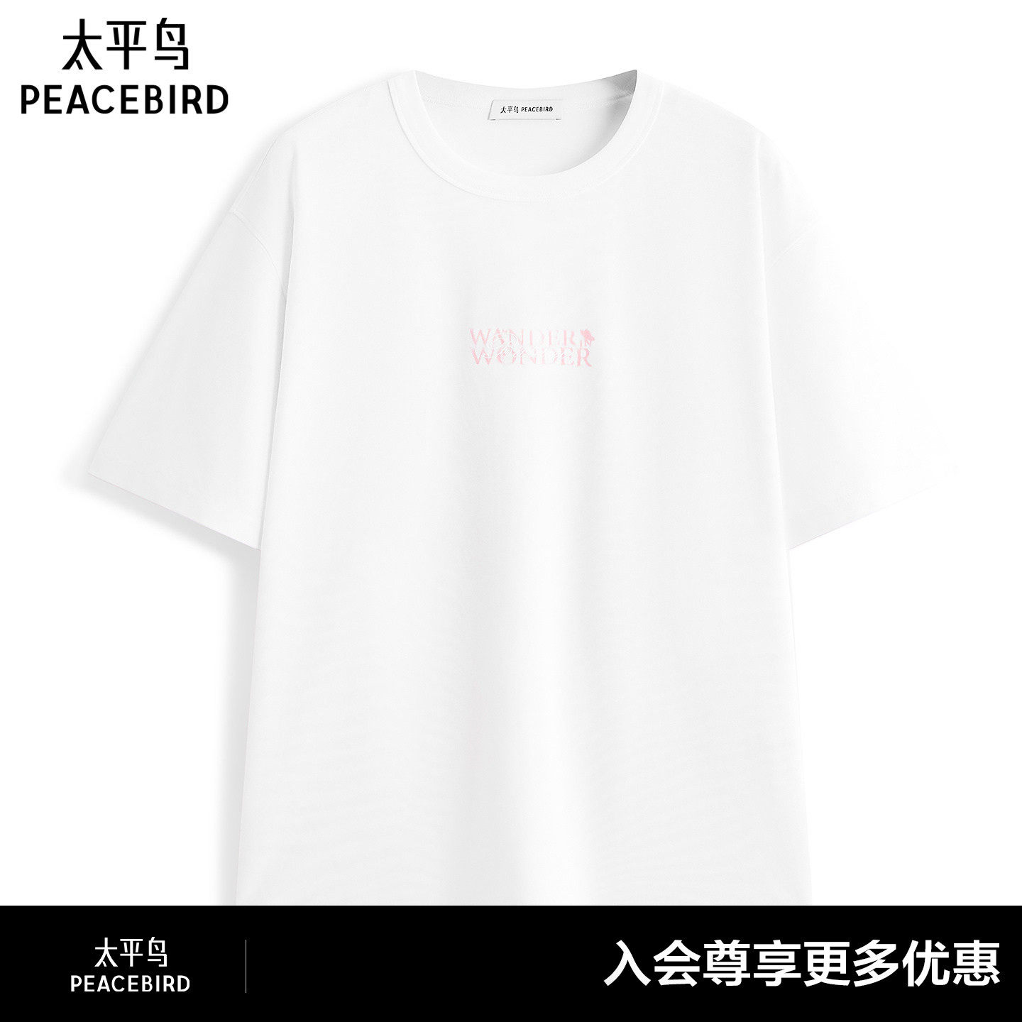 【艺术家KF联名】太平鸟男装 背后花卉印花白色短袖T恤B1CNG