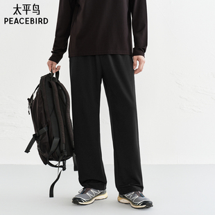 宽松撞色抽绳运动百搭长裤 黑色直筒缝标休闲裤 冬季 太平鸟男装