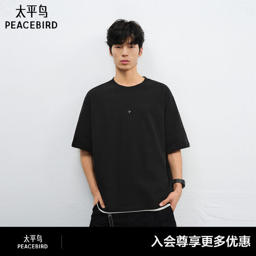 太平鸟男装 休闲T恤男士时尚舒适潮流纯色刺绣重磅短袖T恤夏体恤
